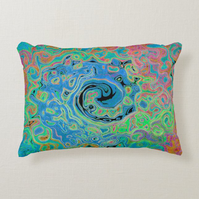 Vattenfärgsblå Groovy Abstrakt Retro Liquid Swirl Prydnadskudde (Framsidan)