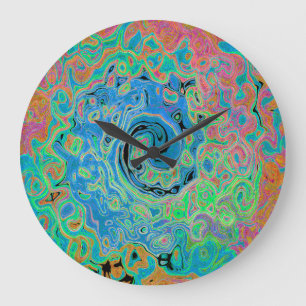 Vattenfärgsblå Groovy Abstrakt Retro Liquid Swirl Stor Klocka