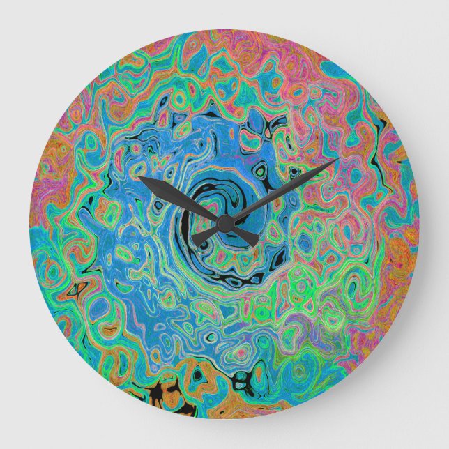 Vattenfärgsblå Groovy Abstrakt Retro Liquid Swirl Stor Klocka (Framsida)