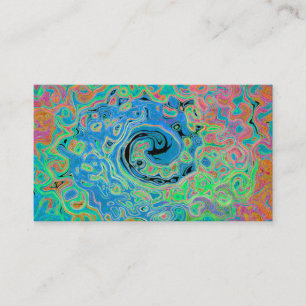 Vattenfärgsblå Groovy Abstrakt Retro Liquid Swirl Visitkort