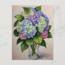 Vattenfärgsblå Hydrangea Flower Vykort