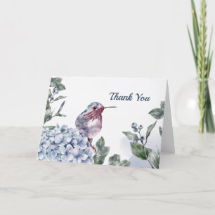 Vattenfärgsblå Hydrangea Hummingbird Tack Kort