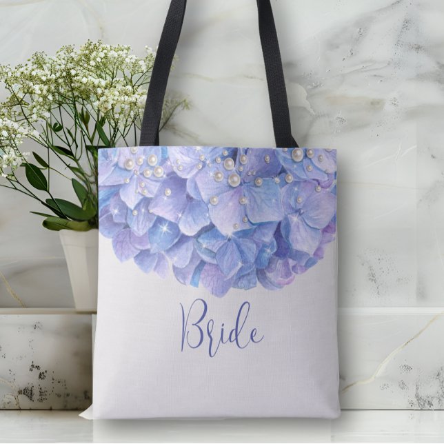 Vattenfärgsblå Hydrangea Pearl Brudens sida Tygkasse (Skapare uppladdad)