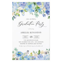 Vattenfärgsblå Hydrangea Studentfest Inbjudan