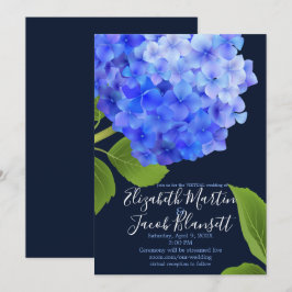Vattenfärgsblå Hydrangea Virtuellare Bröllop Inbjudningar