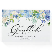 Vattenfärgsblå Hydrangeas Bröllop Guest Bok
