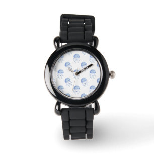 Vattenfärgsblå jellyfiskstranddesign armbandsur