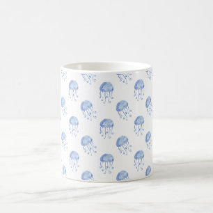 Vattenfärgsblå jellyfiskstranddesign kaffemugg