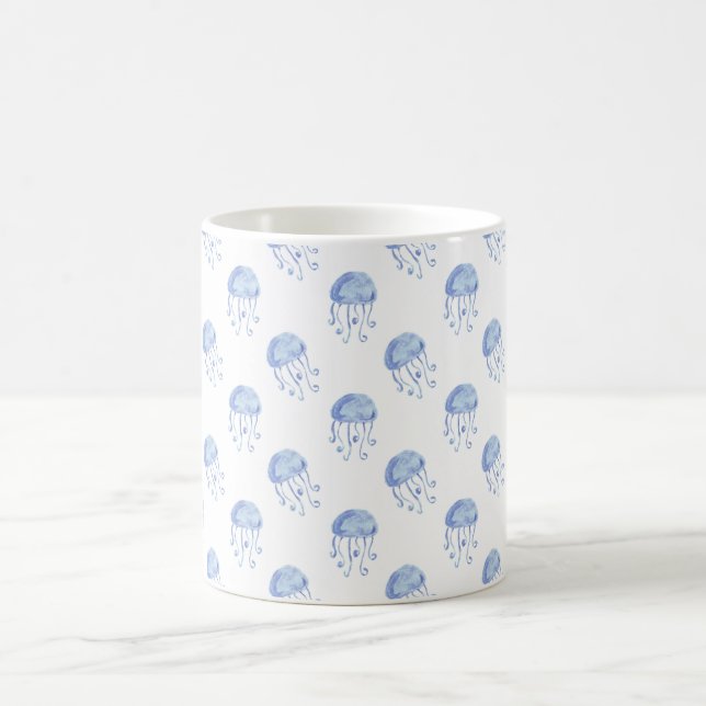 Vattenfärgsblå jellyfiskstranddesign kaffemugg (Center)