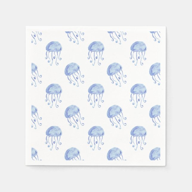 Vattenfärgsblå jellyfiskstranddesign pappersservett (Framsidan)