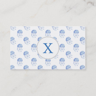 Vattenfärgsblå jellyfiskstranddesign visitkort