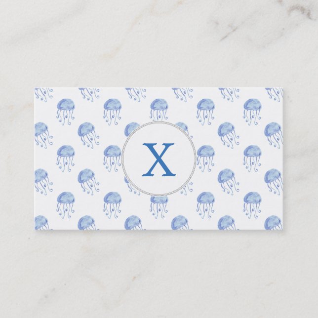 Vattenfärgsblå jellyfiskstranddesign visitkort (Framsida)