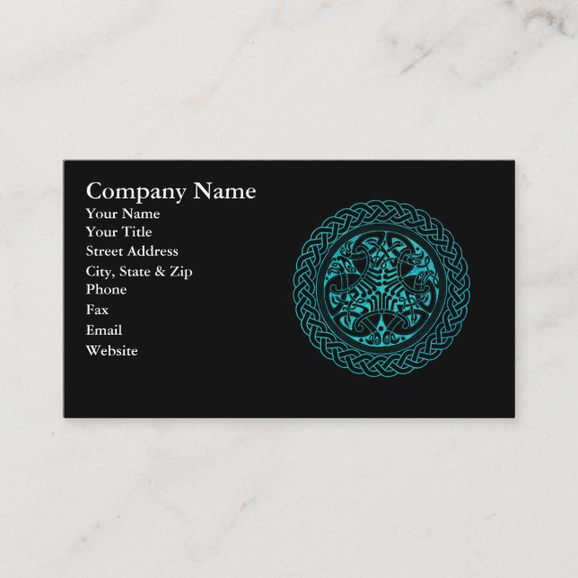 Vattenfärgsblå keltisk Ring med fåglar Visitkort (Framsida)