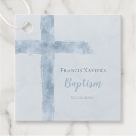 vattenfärgsblå kor-baptism gåvor etiketter