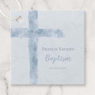 vattenfärgsblå kor-baptism gåvor etiketter