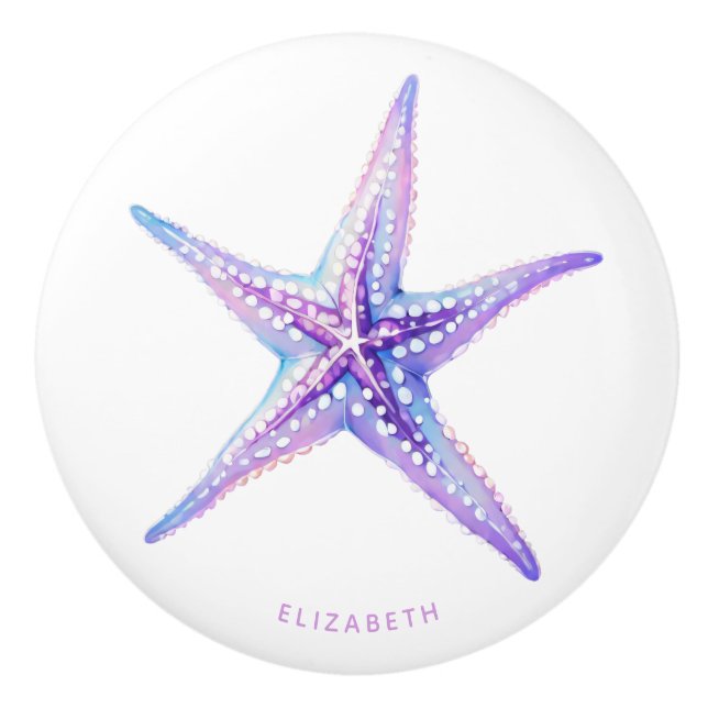 Vattenfärgsblå Lila Blue Beach Starfish Coastal Knopp (Framsidan)