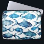 Vattenfärgsblå marinfisk mönster. Nautiskt djur Laptop Fodral<br><div class="desc">Vattenfärgsblått havsvatten,  mönster. Nautiskt ornament Laptop sleeve.</div>