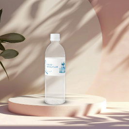 Vattenfärgsblå minimalistisk babyduschpojke vattenflaskor etikett