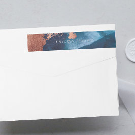 Vattenfärgsblå Moody Ro Guld Bröllop Etikettband