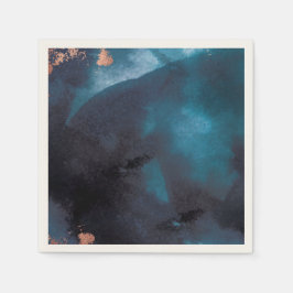 Vattenfärgsblå Moody Ro Guld Bröllop Pappersservett