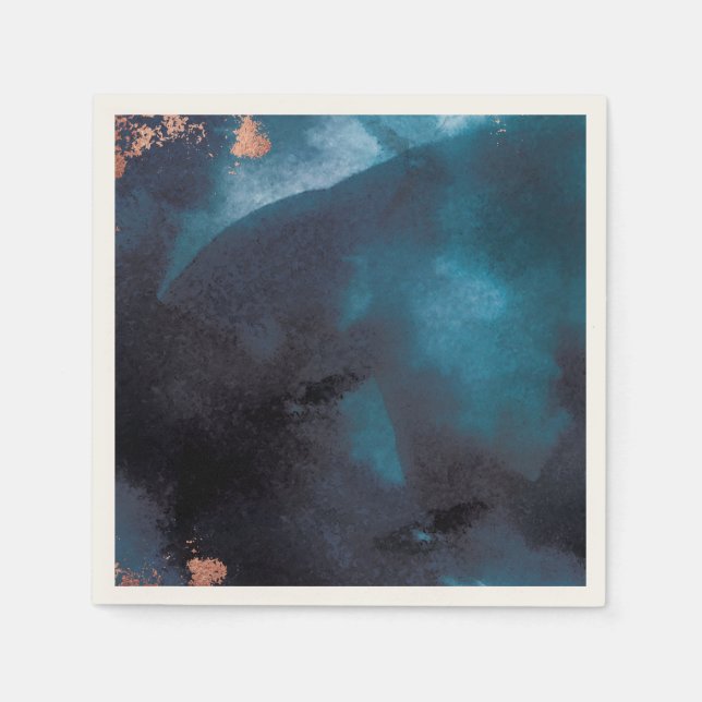 Vattenfärgsblå Moody Ro Guld Bröllop Pappersservett (Framsidan)