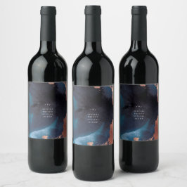 Vattenfärgsblå Moody Ro Guld Bröllop Vinflaska Etikett