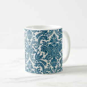 Vattenfärgsblå och vit Blommigt Vintage Mönster Kaffemugg