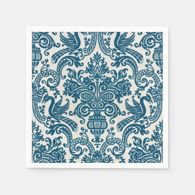 Vattenfärgsblå och vit Blommigt Vintage Mönster Pappersservett (Framsidan)