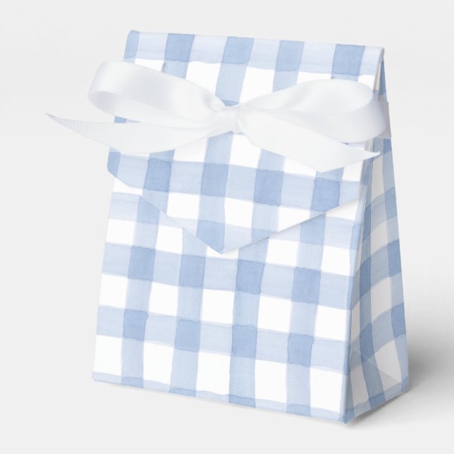 Vattenfärgsblå och vit Gingham Presentaskar (Framsidan Sidan)