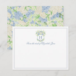 Vattenfärgsblå och vit Hydrangea Vapensköld Bröllo Tack Kort