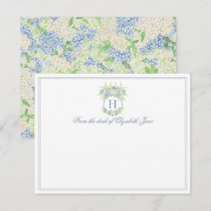 Vattenfärgsblå och vit Hydrangea Vapensköld Bröllo Tack Kort