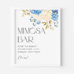 Vattenfärgsblå och vit Hydrangeas Mimosa Pub Poster<br><div class="desc">Häll lite bubblor,  stänk lite juice och skaka med frukt. Lägg till en blommigt i tabellutrymningen med den här vattenfärgssymbolen Mimosa pub. Den har en vattenfärgsbukett med blå och vit blommigt. Detta tecken på pub är perfekt för babyduschar,  möhippor och bröllopsfester.</div>