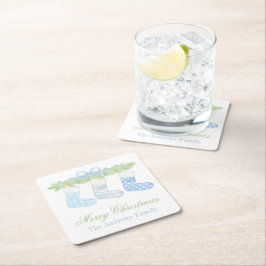 Vattenfärgsblå och vit julklapp underlägg papper kvadrat