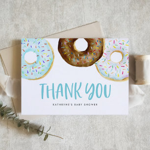 Vattenfärgsblå och vita donuts Baby-sprinkle Tack Kort