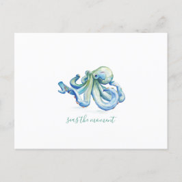 Vattenfärgsblå oktopus Art Helg Vykort