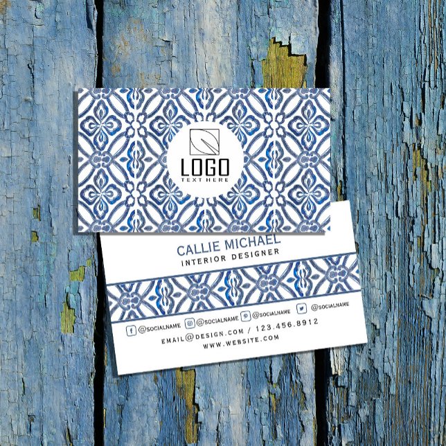 vattenfärgsblå plattor för Abstrakt blå plattor Visitkort (Embrace a fresh, artistic look with our watercolor abstract business card  #modernprofessional #tile)