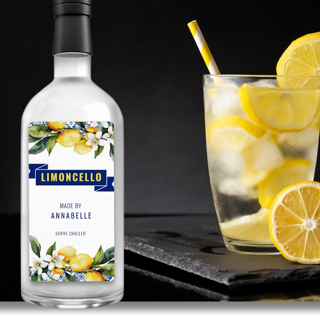 Vattenfärgsblå plattor Lemons Limocello Fraktsedel (Skapare uppladdad)