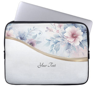 Vattenfärgsblå Rosa Blommigt Laptop sleeve