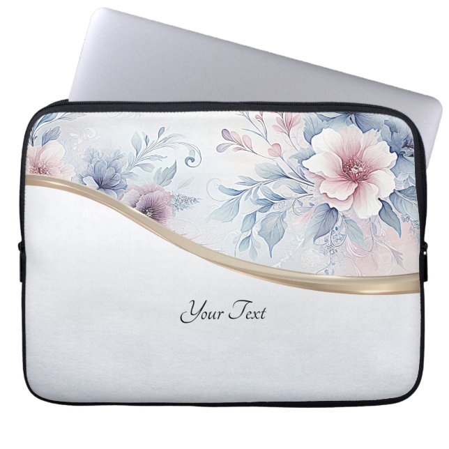 Vattenfärgsblå Rosa Blommigt Laptop sleeve (Framsidan)