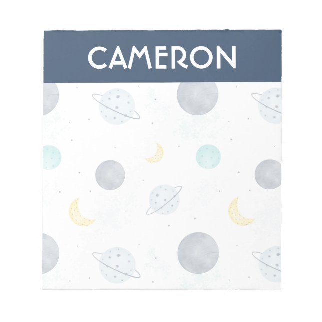 Vattenfärgsblå rymdplan Mönster Anteckningsblock (Framsida)