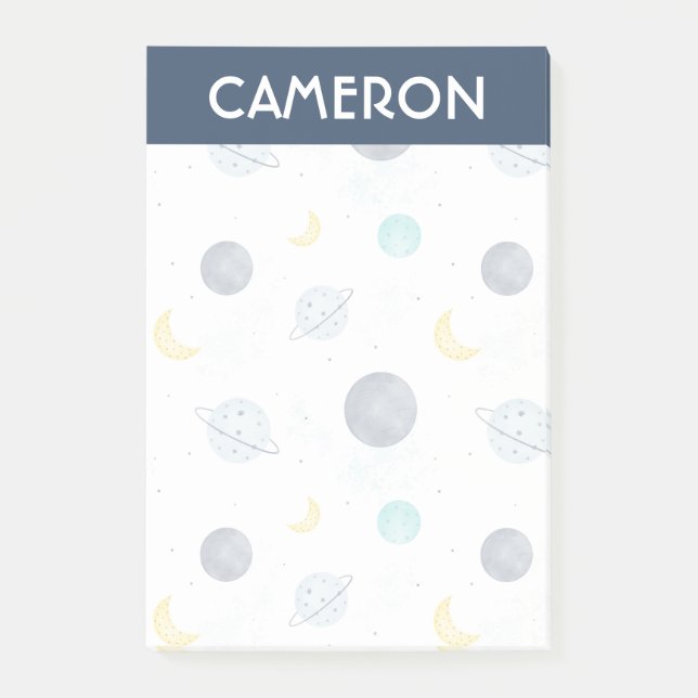 Vattenfärgsblå rymdplan Mönster Post-it Block (Framsida)
