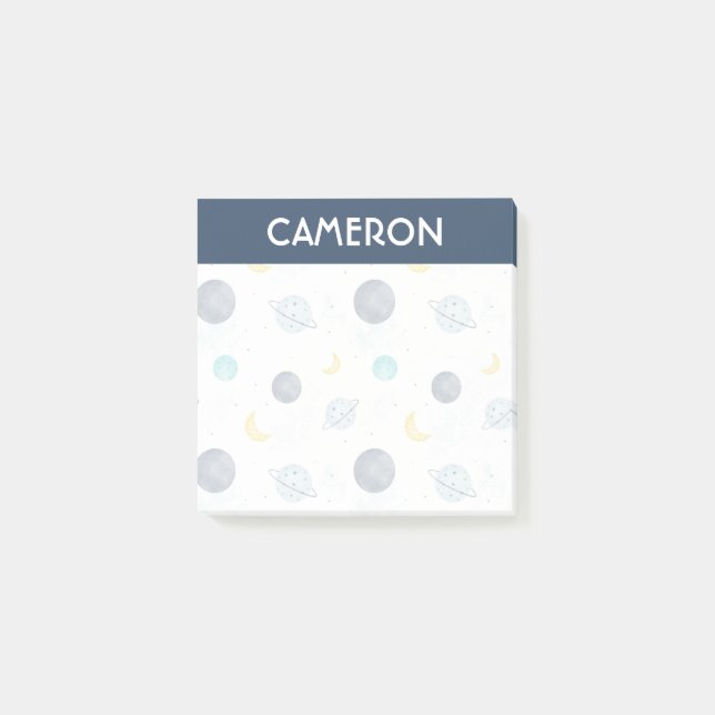Vattenfärgsblå rymdplan Mönster Post-it Block (Framsida)
