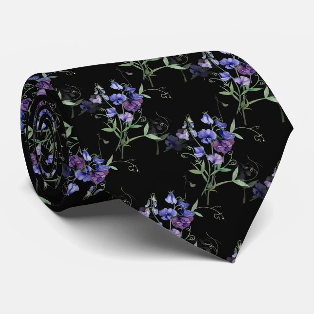 Vattenfärgsblå sötsaker ärter Garden Flower Mönste Slips (Rullad)