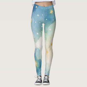 Vattenfärgsblå Starry Himlar Leggings