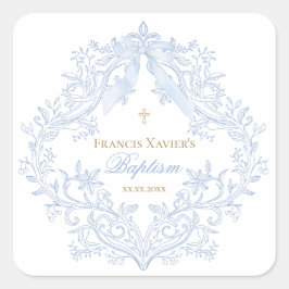 vattenfärgsblå vapensköld pojke Baptism Fyrkantigt Klistermärke