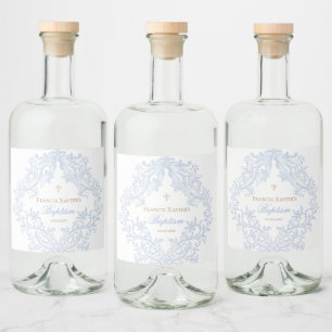 vattenfärgsblå vapensköld pojke Baptism Spritflaskor Etikett