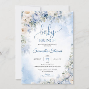 Vattenfärgsblå vattentangea vit ros baby brunch inbjudningar