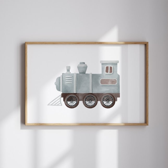 Vattenfärgsblå vintage blå tåg-daghemmet poster (Skapare uppladdad)