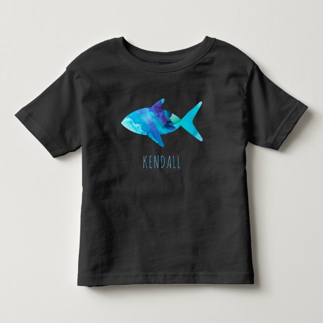 Vattenfärgsblåa fiskfiskar - Personlig T Shirt (Framsida)