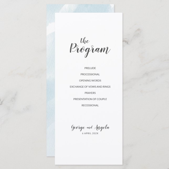 Vattenfärgsblåa Party-program Program (Fram/baksida)